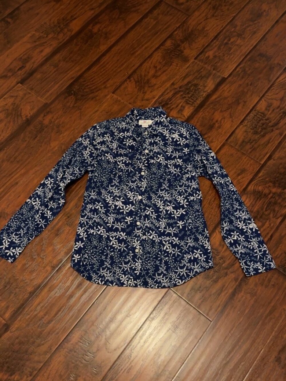 Vineyard Vines Navy White Print Button Down Shirt Womens 2 Cotton